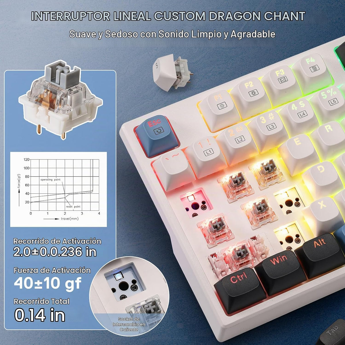 Redragon K668 Teclado mecánico RGB con cable y junta para juegos, 1...