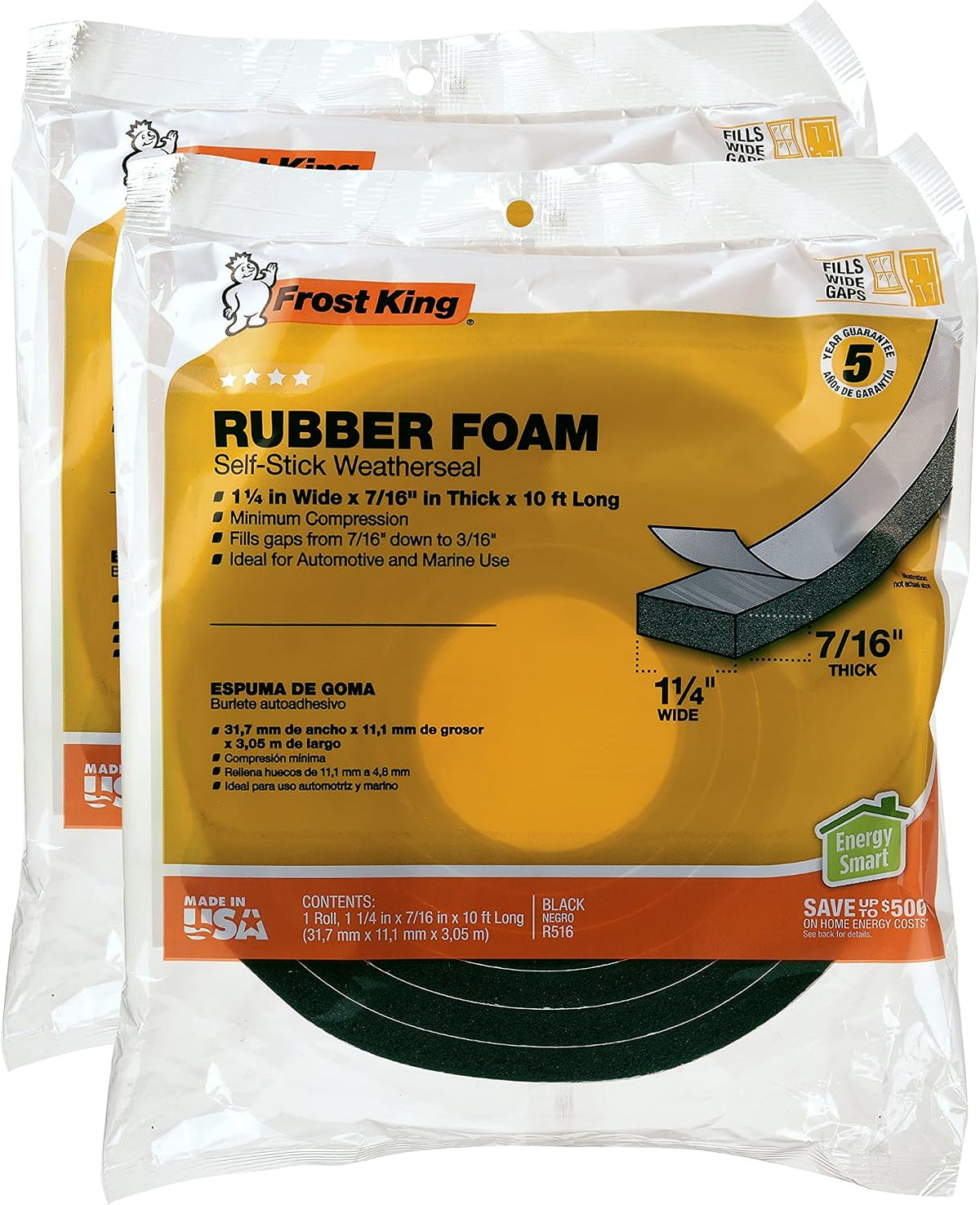 Frost King R516H Cinta de espuma de goma de esponja gruesa, 1-1\/4...