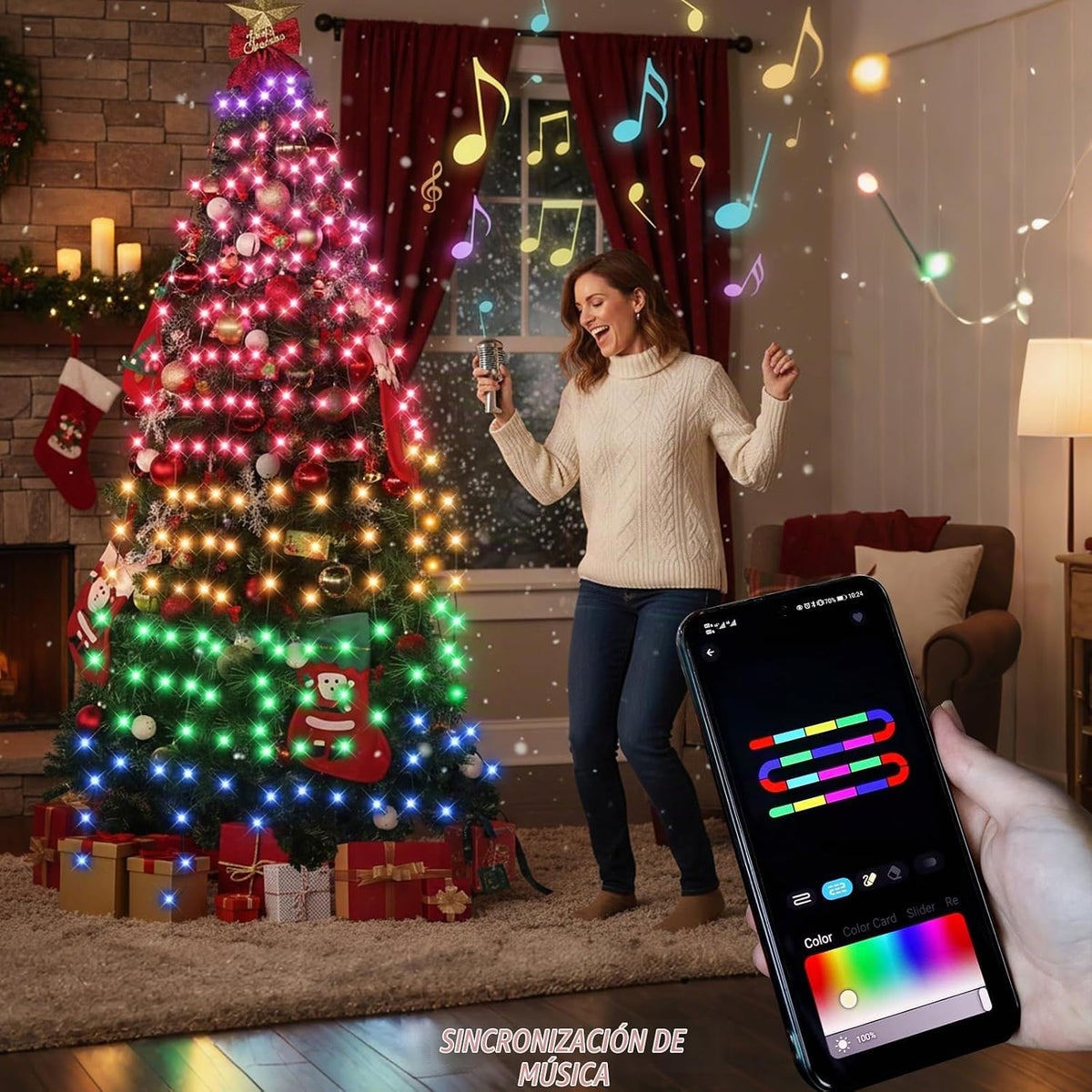 Luces inteligentes para árbol de Navidad, tira de luces navideñas d...