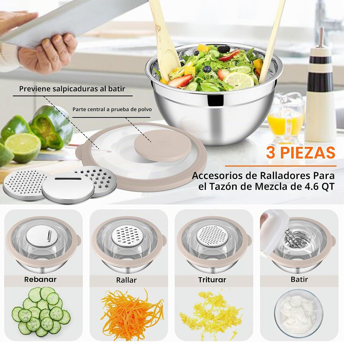 E-far Juego de cuencos de mezcla de 5, cuenco de mezcla de ensalada...