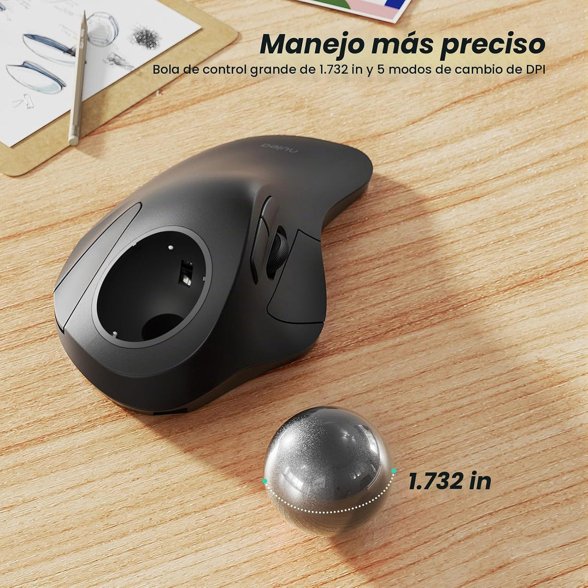 Nulea Mouse Trackball Inalámbrico Ergonómico, Recargable, Mouse Rol...