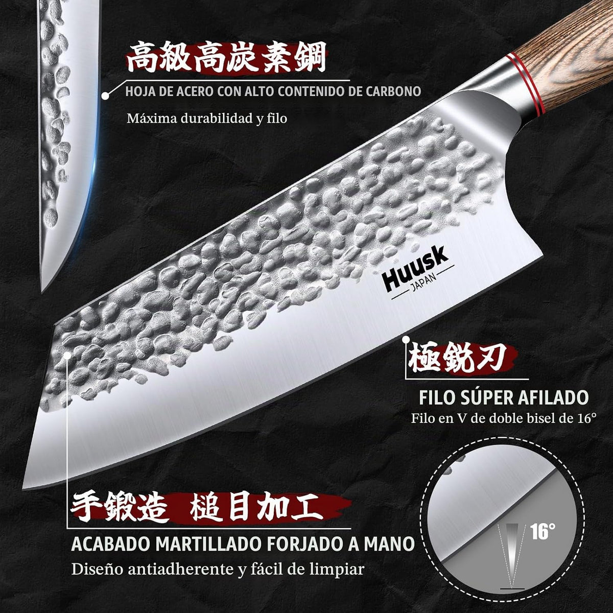 Huusk - Juego de 3 cuchillos de cocina japoneses, juego de cuchillo...