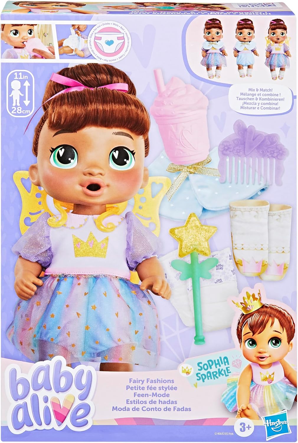 Baby Alive Fairy Fashions - Muñeca Sophia Sparkle con accesorios de...