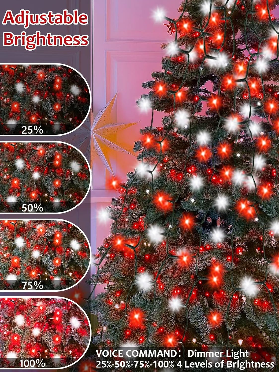 Luces para árbol de Navidad a prueba de agua con control por voz y...