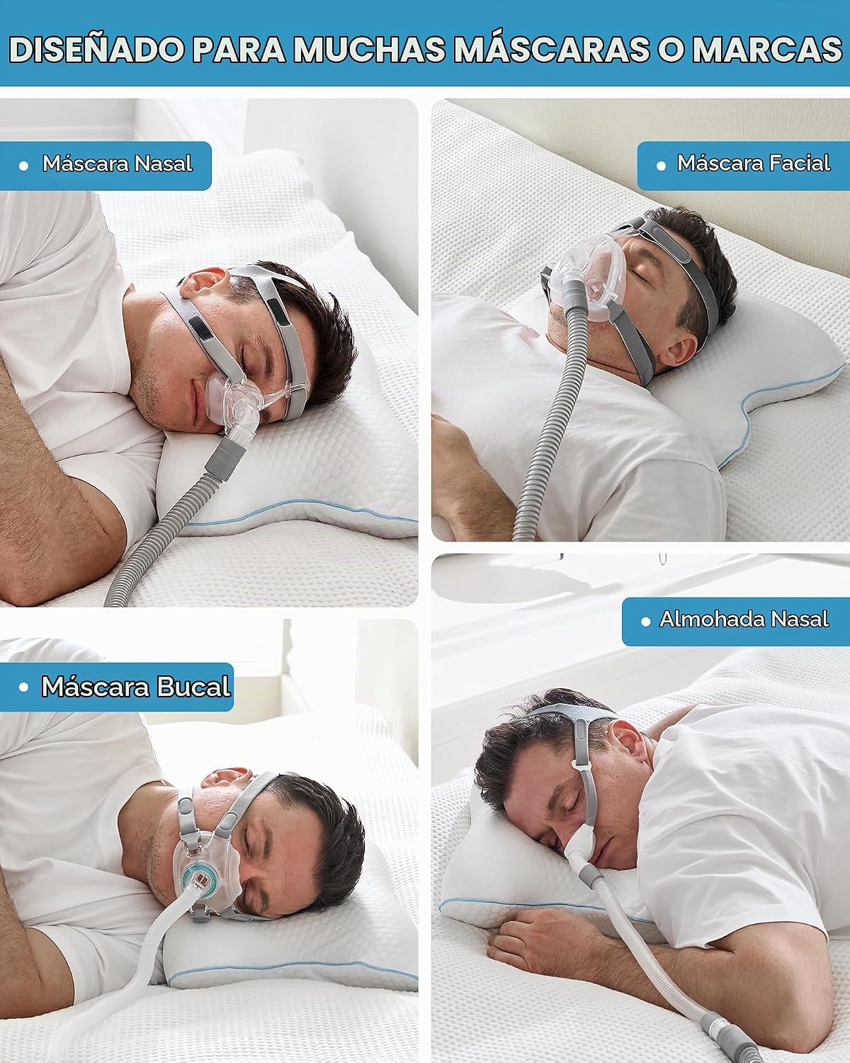Elviros Almohada portátil CPAP para dormir de lado y espalda, almoh...