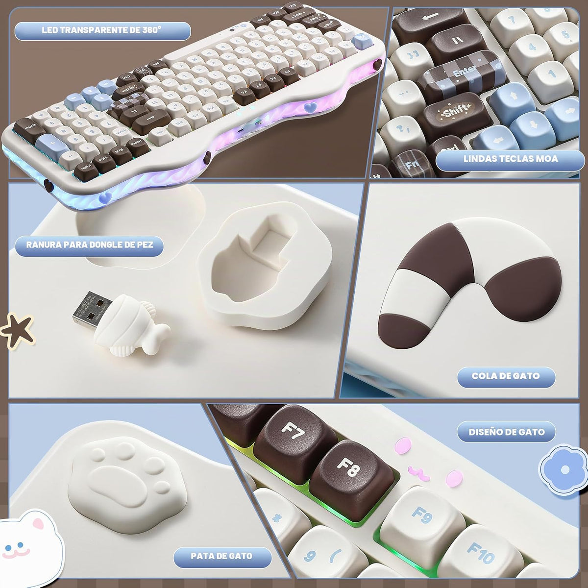 YUNZII Teclado mecánico inalámbrico C98 Cute Cake (Choco, interrupt...