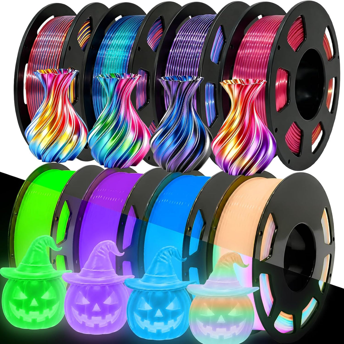Meuymeu Filamento de seda multicolor 8P que brilla en la oscuridad...