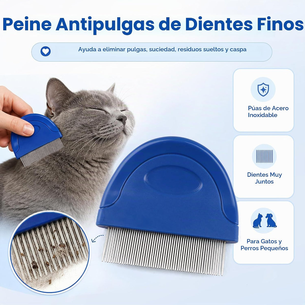 Prime Pets - Peine de pulgas para perros y gatos, peine de acero in...