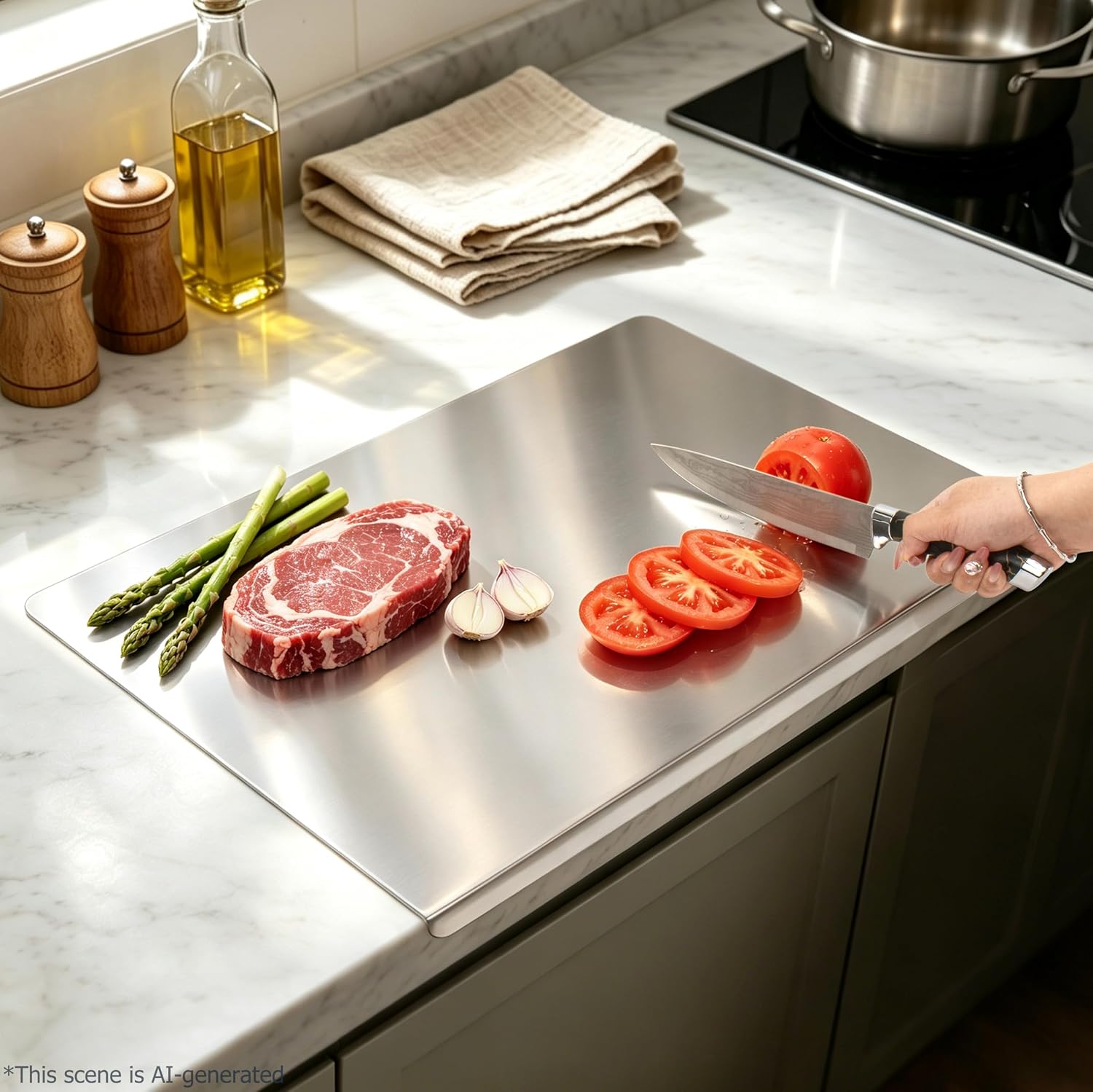 Tabla de cortar de acero inoxidable para cocina de 23.6 x 15.7 pulg...