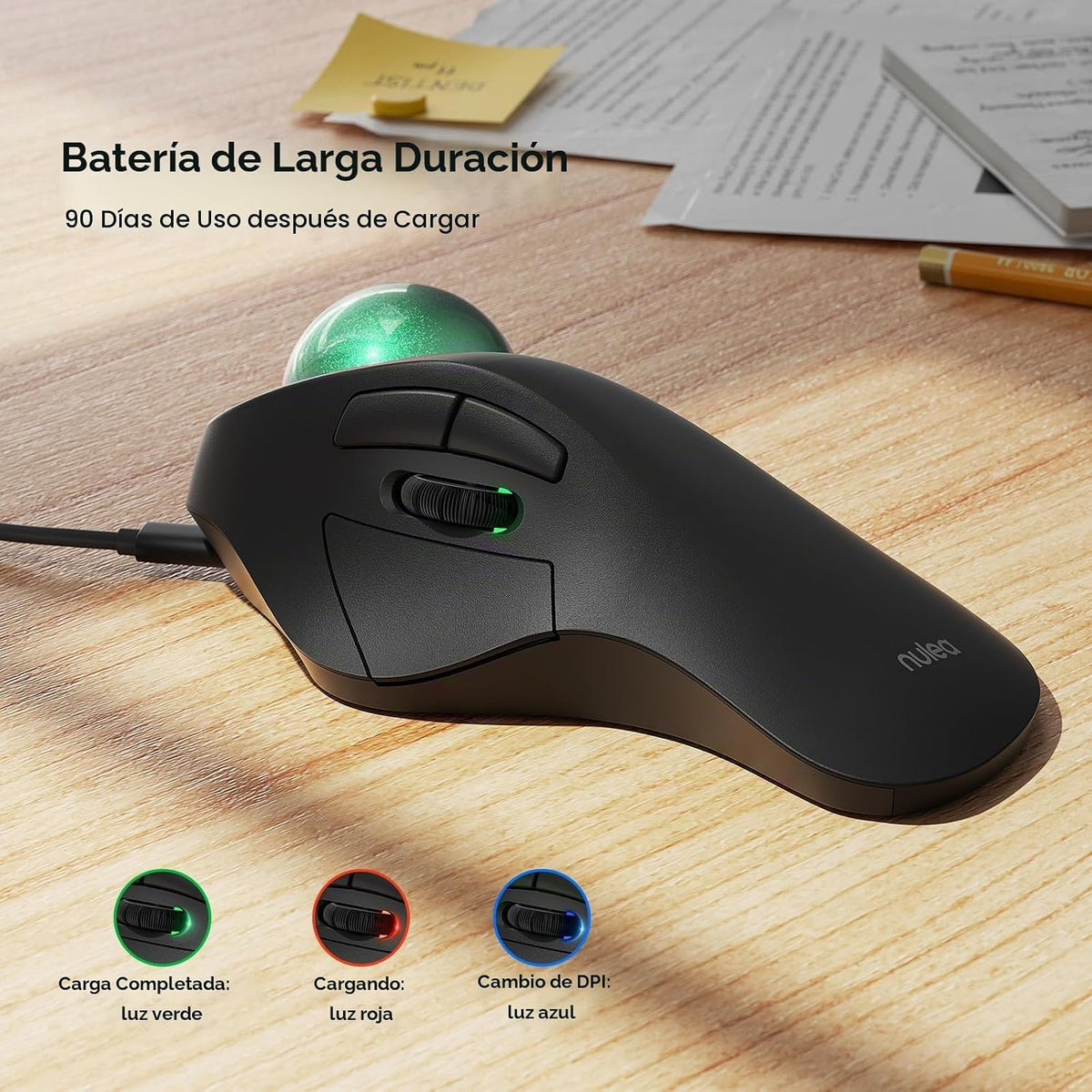 Nulea Ratón inalámbrico ergonómico Trackball, recargable, ratón Blu...