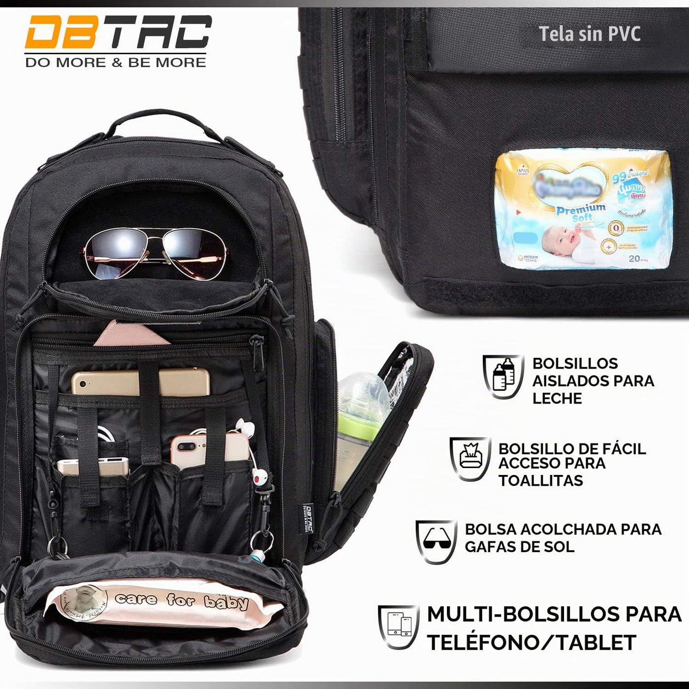 Mochila para pañales para papá DBTAC, bolsa grande de pañales para...