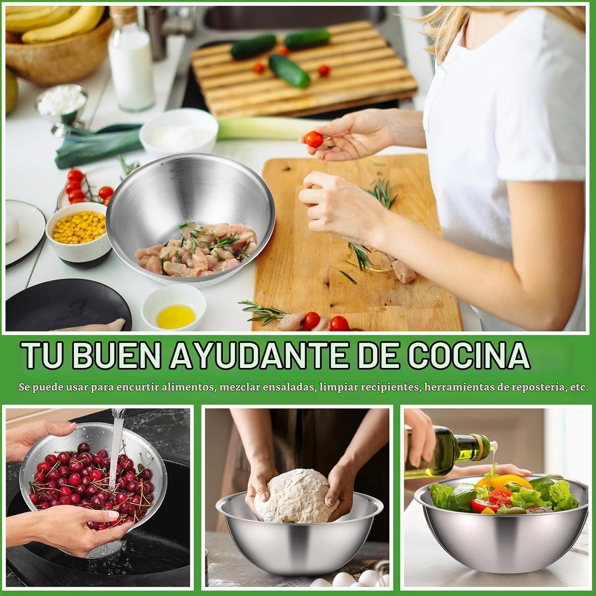 Honeydak 12 piezas de cuencos de mezcla de acero inoxidable 304 con...