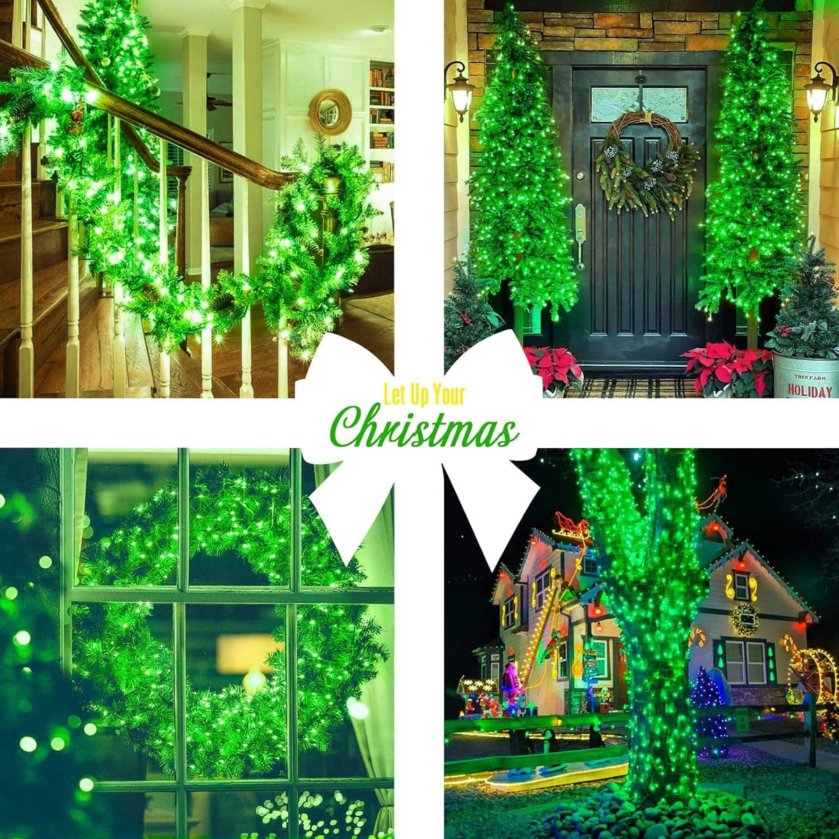 JMEXSUSS 400 luces LED verdes de Halloween de 132 pies para interio...