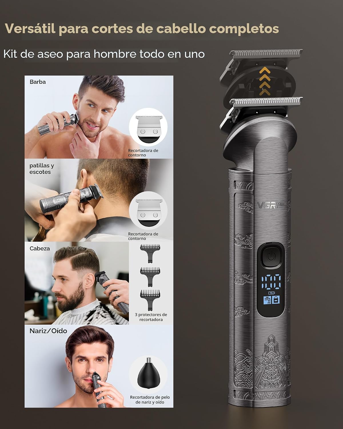VGRPRO Cortapelos para hombres, recortadora de barba, afeitadora de...