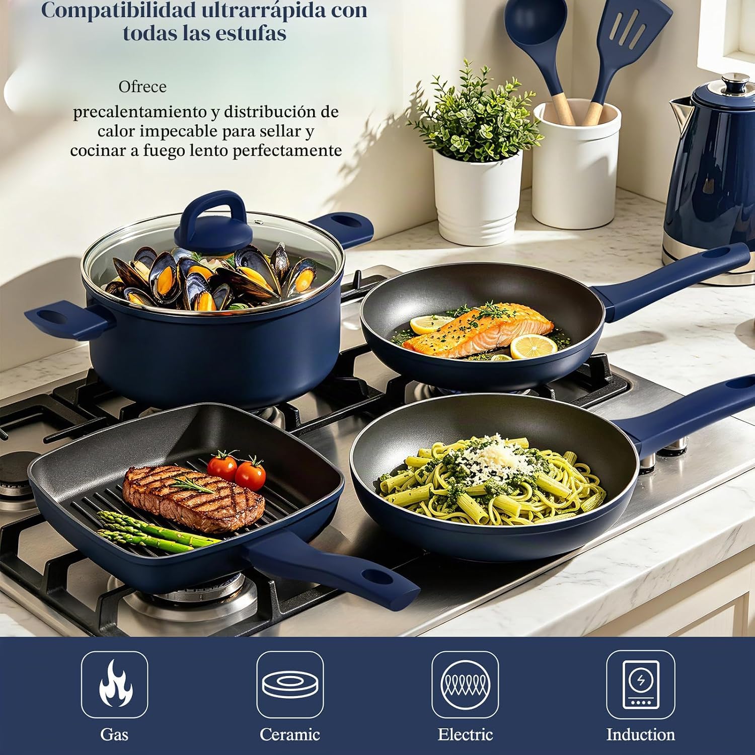 Umite Chef - Juego de ollas y sartenes antiadherentes para cocina d...