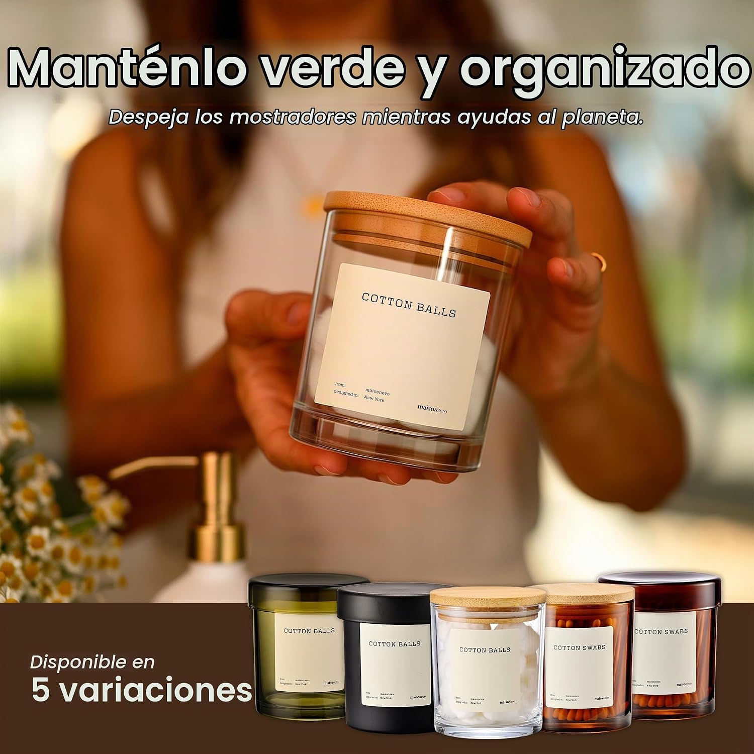 MaisoNovo Recipientes de baño de vidrio con tapas (hermético), sopo...