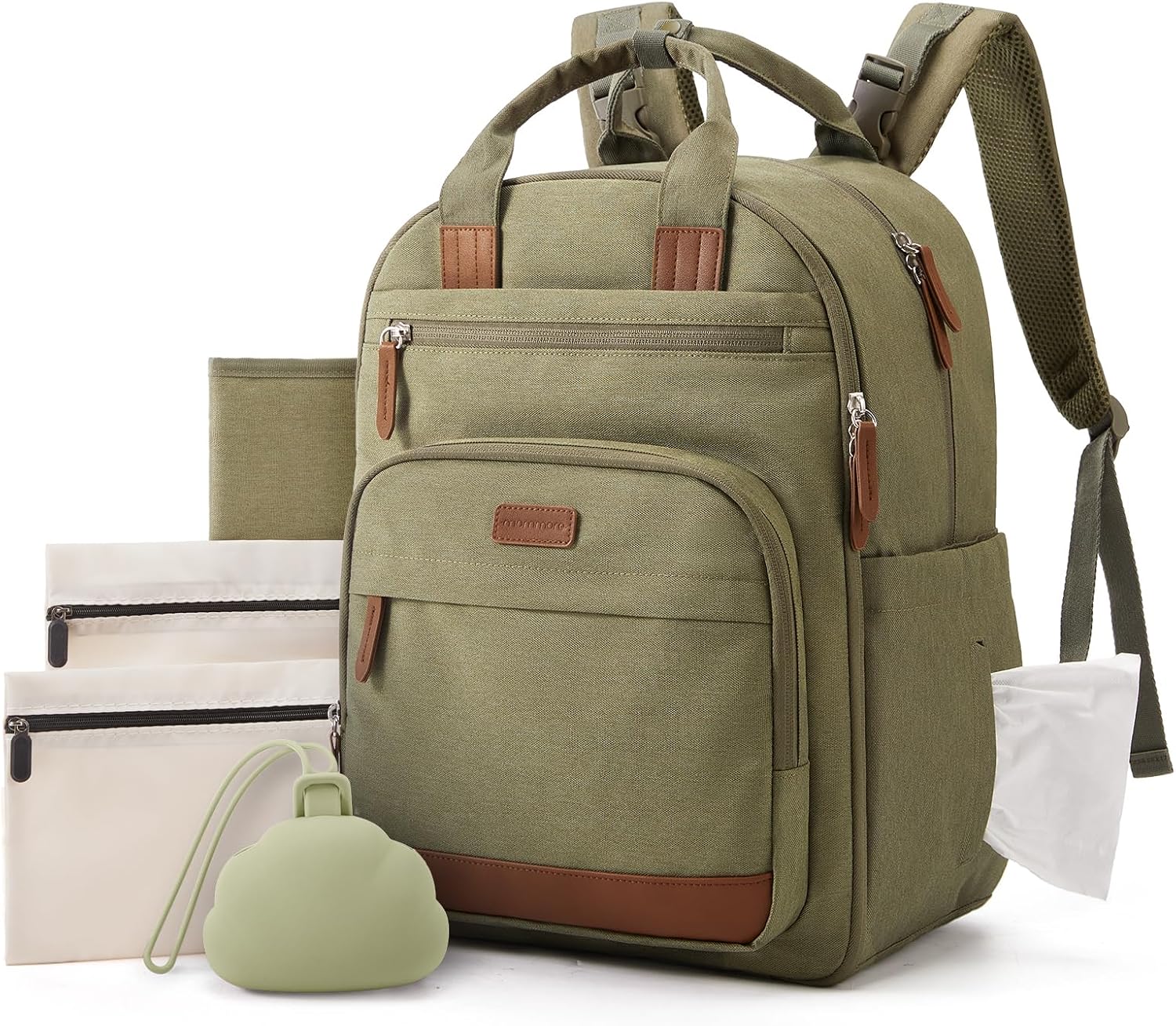 mommore Bolsa de pañales para bebé con cambiador impermeable, Verde...