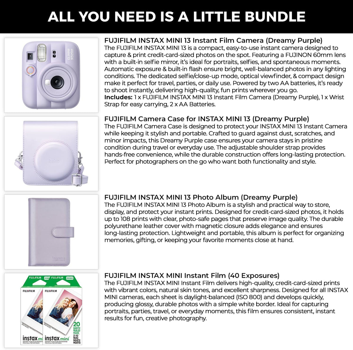 FUJIFILM INSTAX MINI 13 - Cámara de película instantánea (morado os...