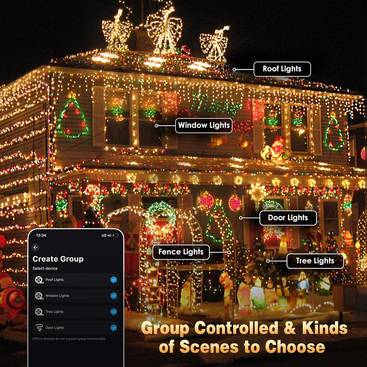Luz inteligente de Halloween que cambia de color 198FT 600 LED nara...