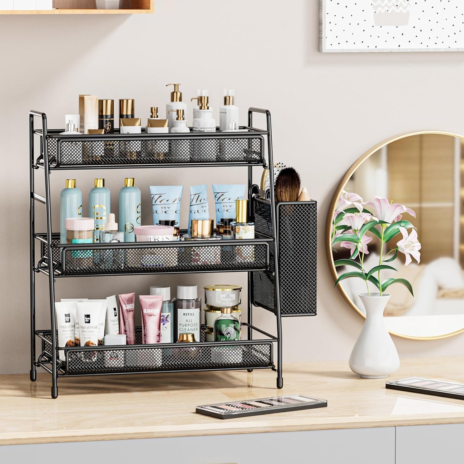 EKNITEY Organizador de encimera de baño con estante de 3 niveles -...