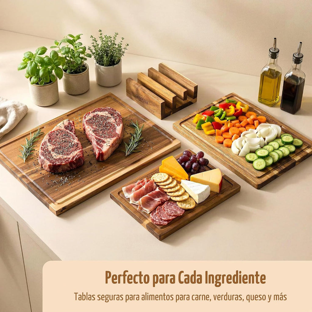 EDELHAUS Tablas de cortar de madera de acacia para cocina, juego de...