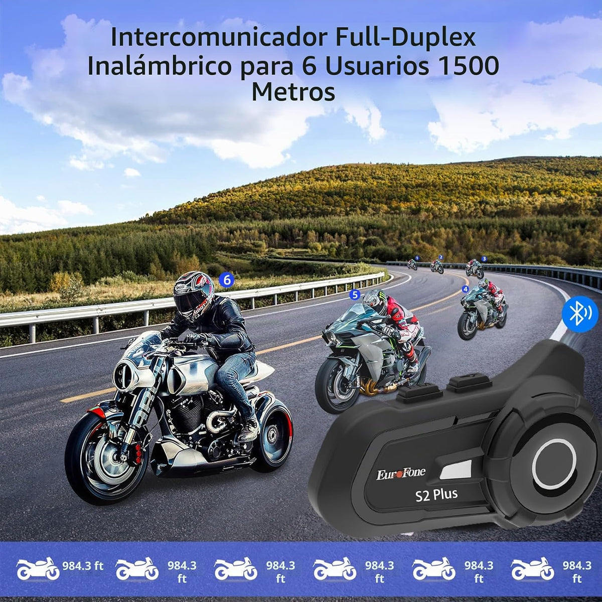 EuroFone S2 Plus - Auriculares Bluetooth para motocicleta, sistema...