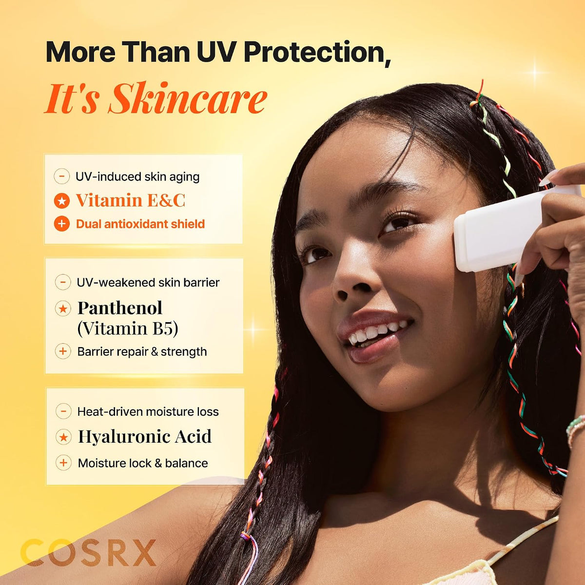 COSRX Airy-Light Clear protector solar en barra con vitamina E y C,...