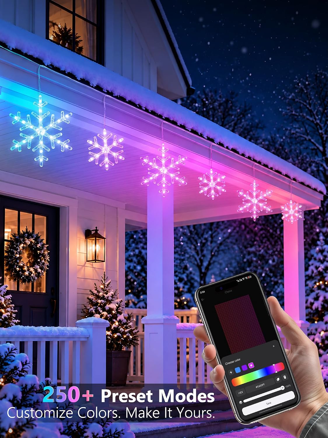 BrizLabs Luces de carámbano de copo de nieve inteligentes, luces de...