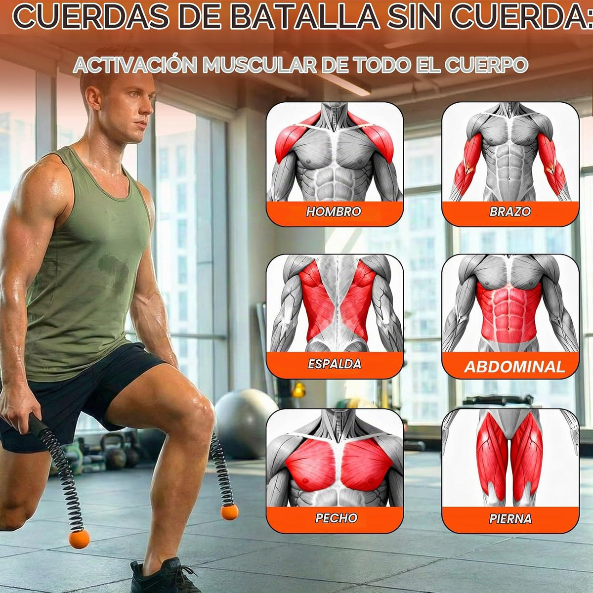 Cuerdas de batalla sin cuerda para gimnasio en casa, cuerdas de bat...