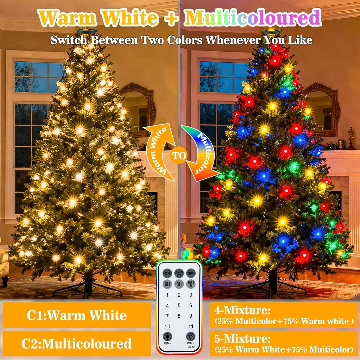 Luces de árbol de Navidad con control remoto, 9.8 pies, 592 luces L...