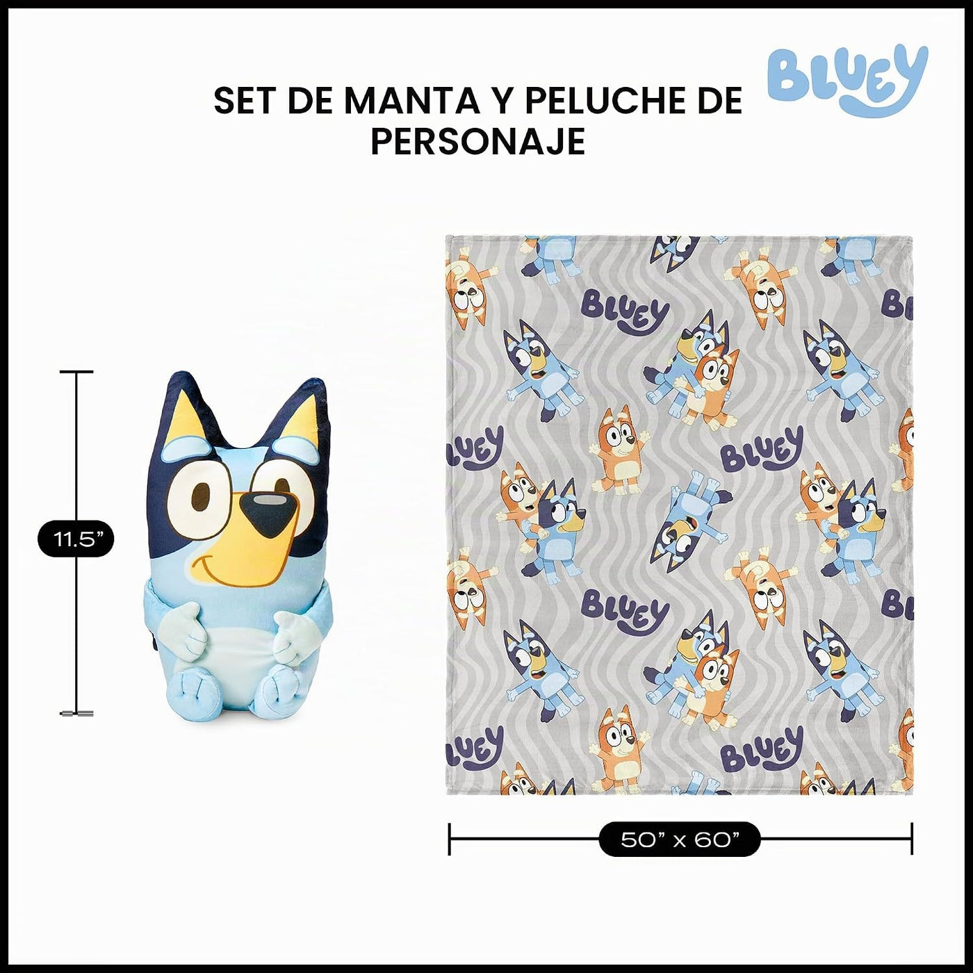 Bluey - Juego de manta y almohada abrazable de felpa, manta de tact...