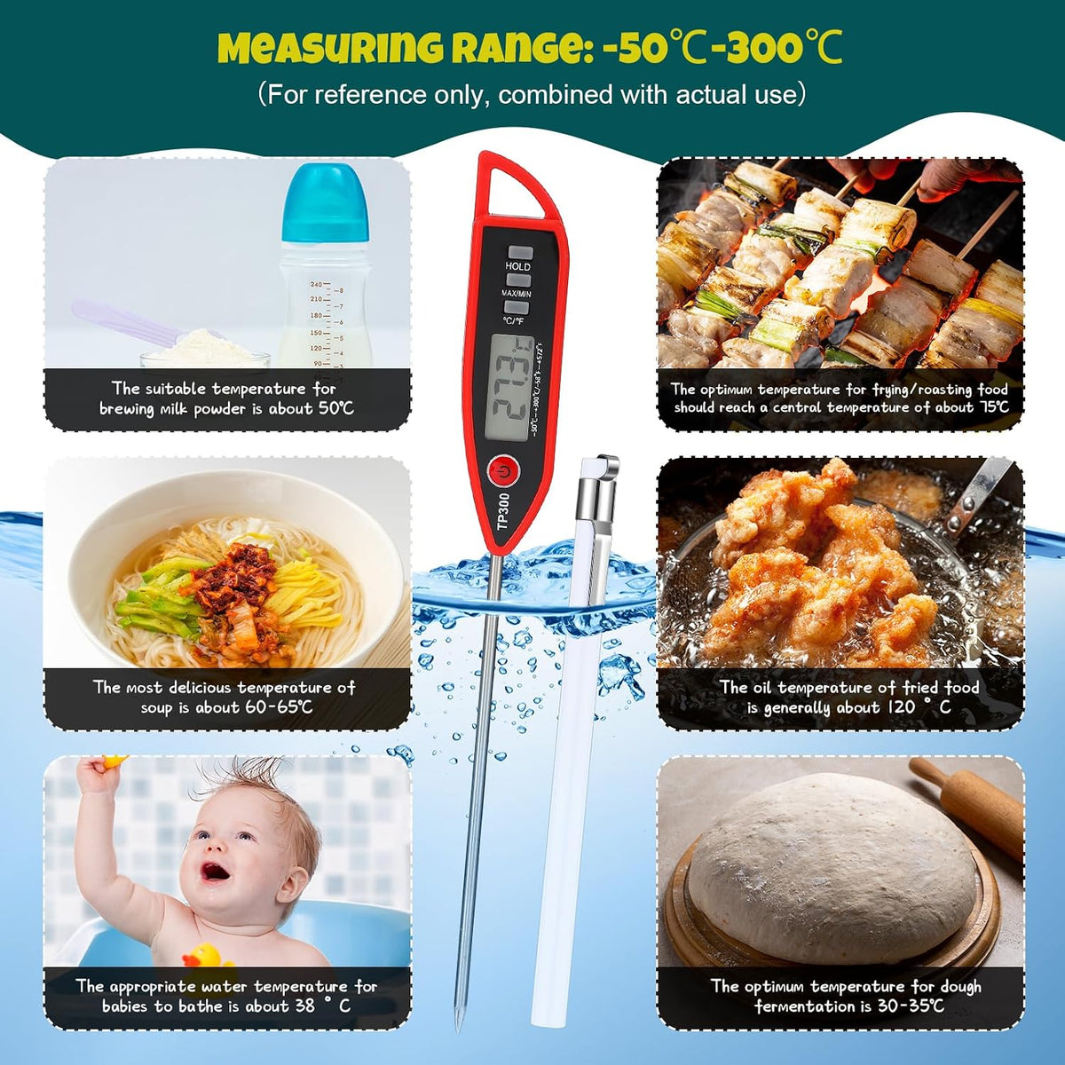Copkim Juego de 6 termómetros digitales para alimentos con sonda la...