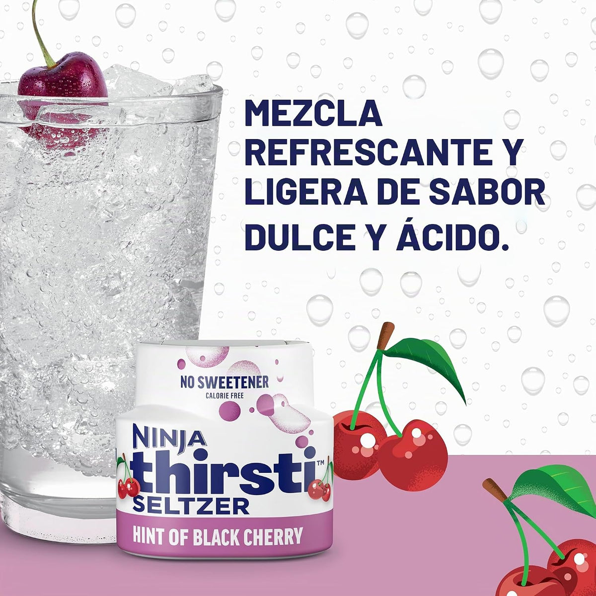 Ninja Thirsti Gotas de Agua Saborizada, SELTZER Cereza Negra, Agua...
