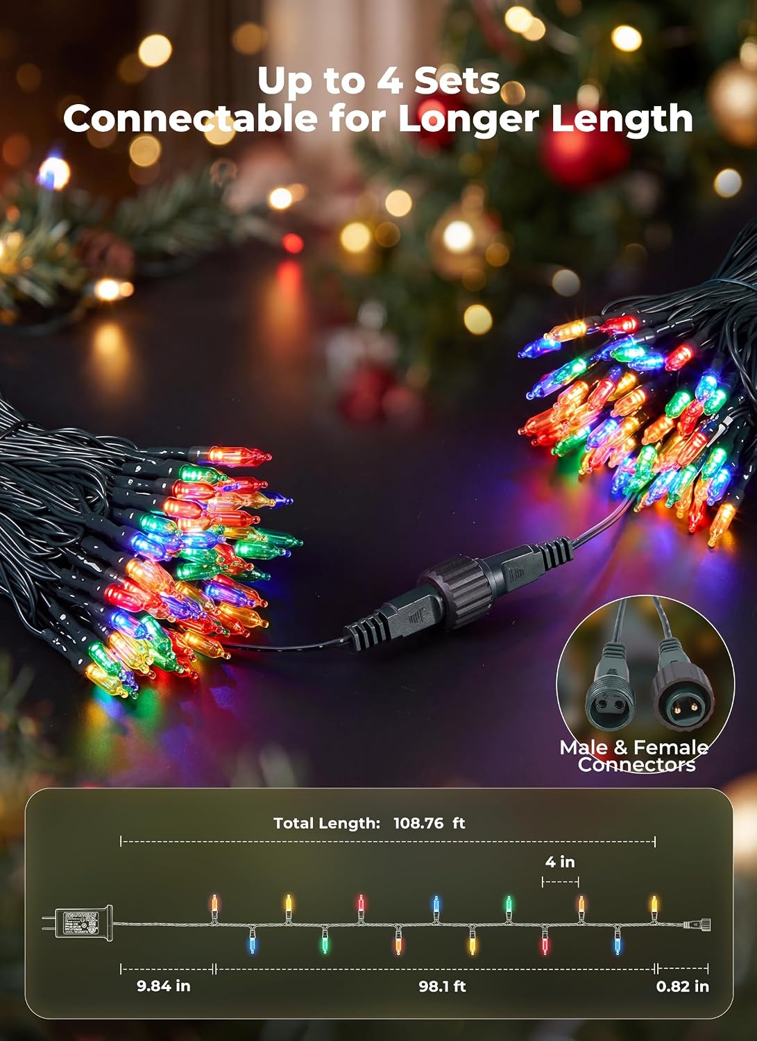 Brightown Luces de árbol de Navidad, 108 pies, 300 LED, luces de Na...