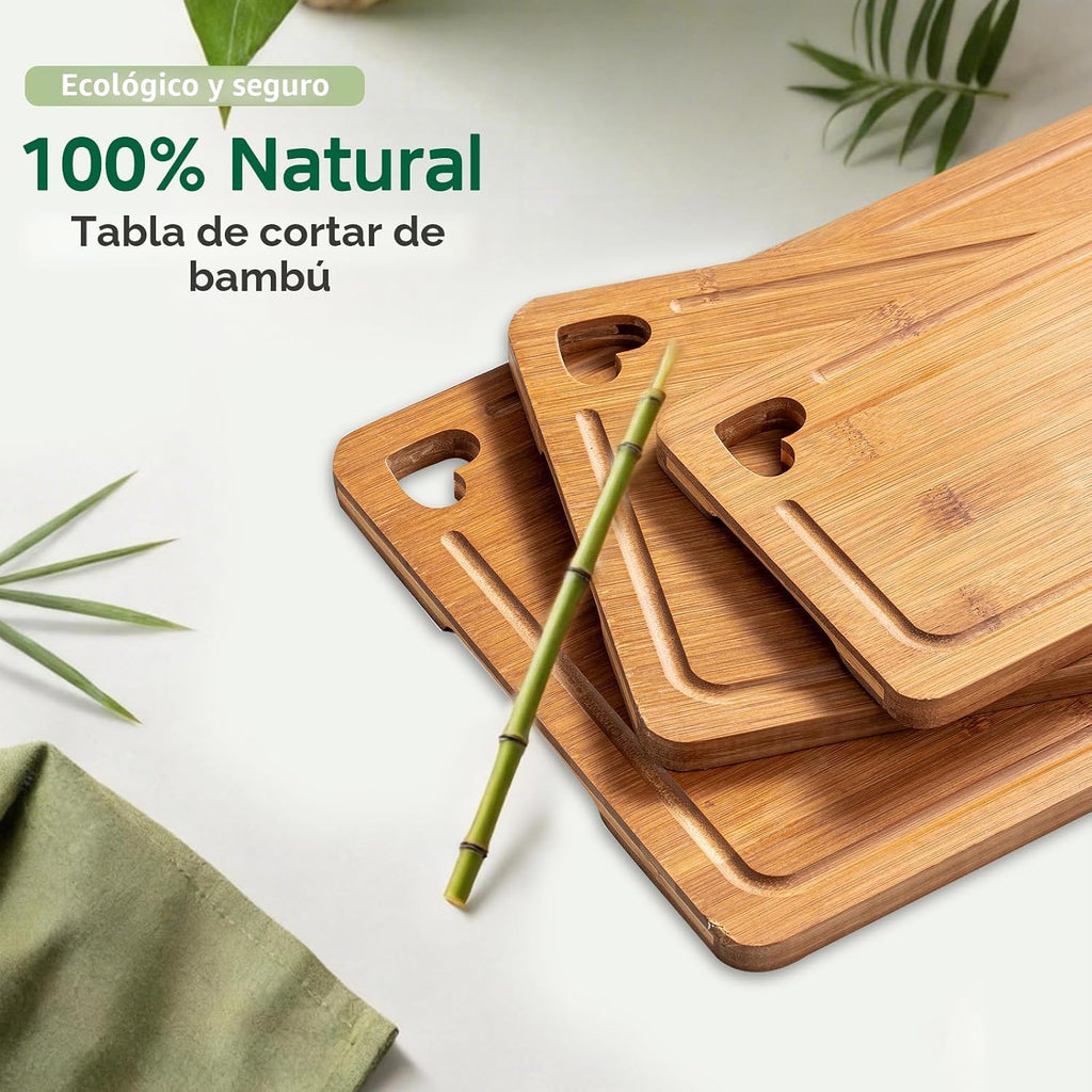 Vocvee Tabla de cortar de bambú para cocina (juego de 3), tabla de...