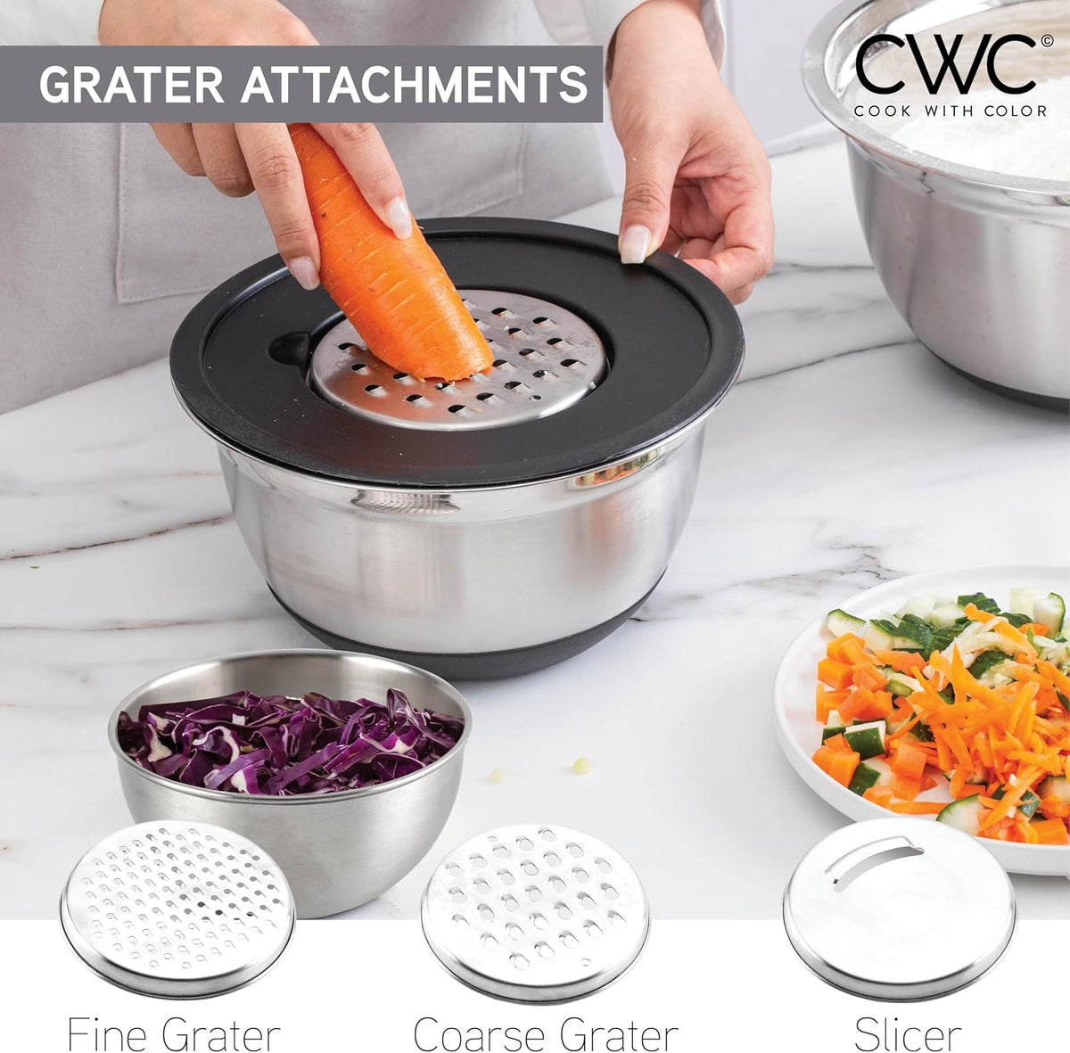 COOK WITH COLOR Juego de tazones para mezclar de acero inoxidable c...