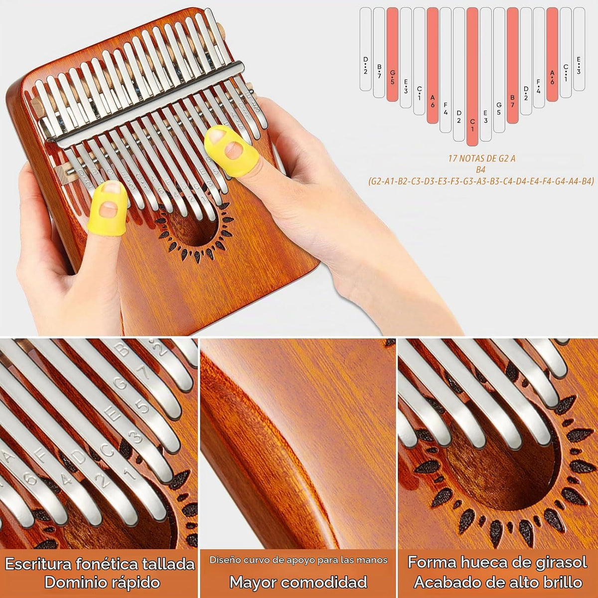 AARVI Kalimba - Piano de pulgar portátil de 17 teclas Mbira con mar...