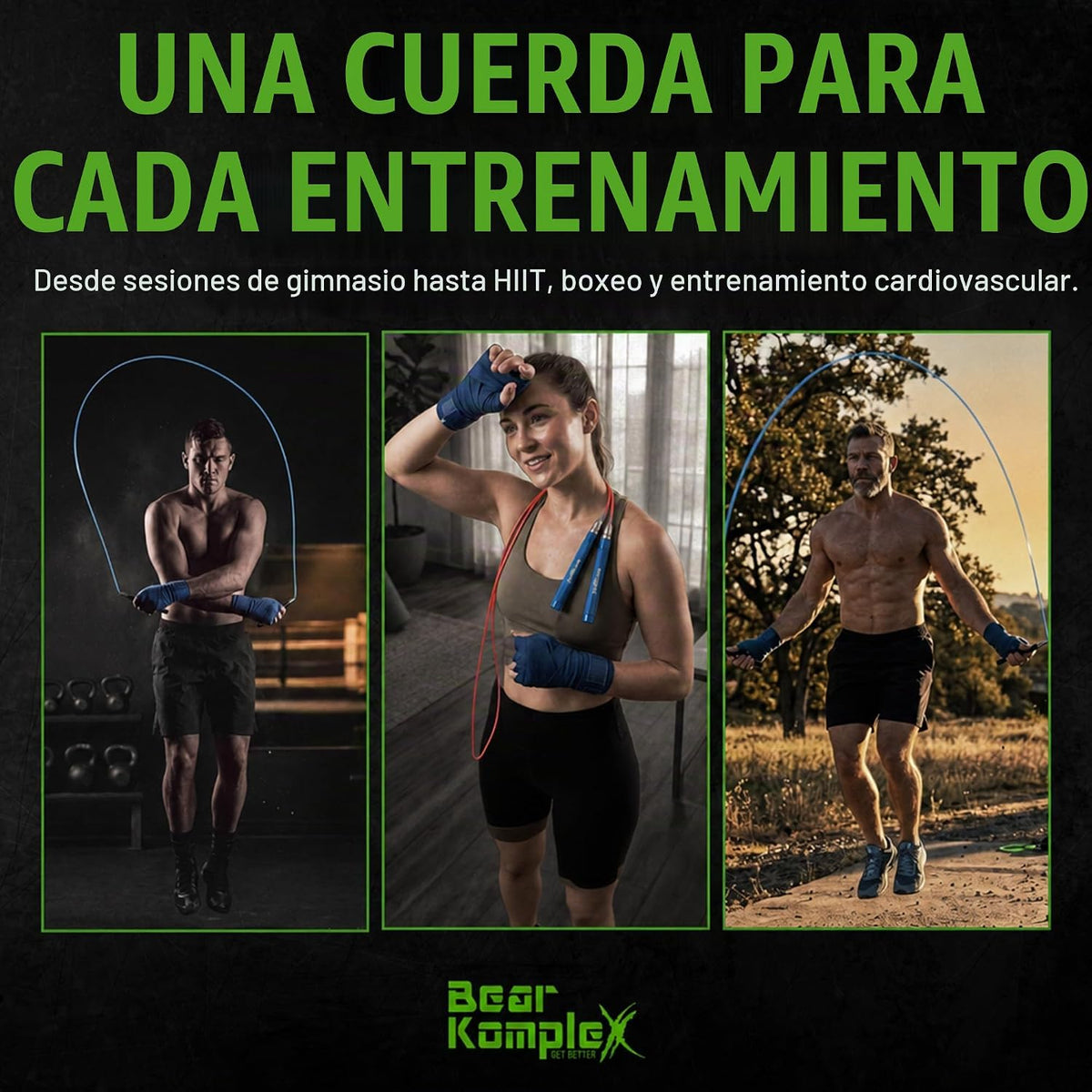 Bear KompleX Speed Jump Rope - Cuerda para saltar ajustable sin e...