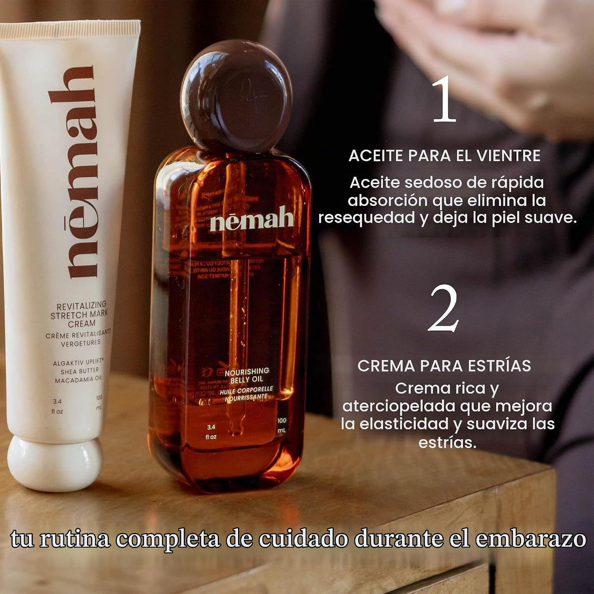 Nemah Crema de estrías y aceite de vientre para el embarazo, paquet...