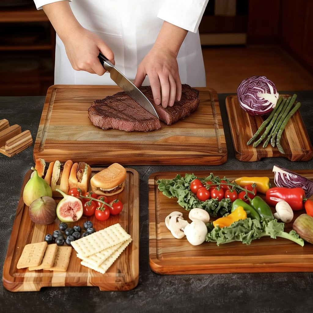 Juego de 4 tablas de cortar de teca para cocina, tabla de cortar de...