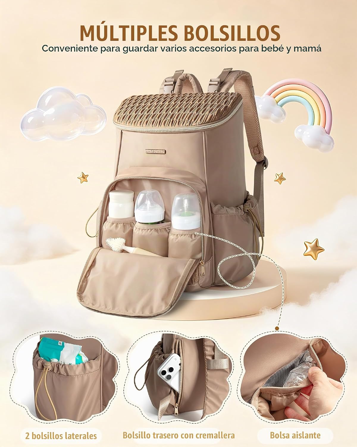 Marscamd Mochila para pañales con cambiador, bolsa de bebé grande,...