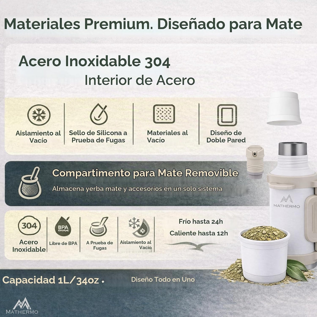 MATHERMO Todo-en-Uno Mate Thermo con compartimento de yerba integra...