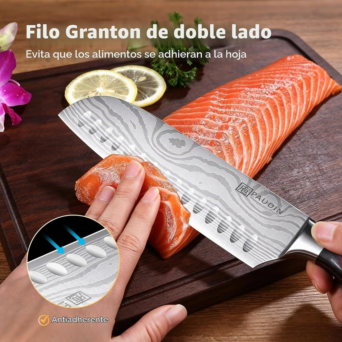 PAUDIN Cuchillo Santoku, Cuchillo de Cocina de 7 Pulgadas, Filo Ult...