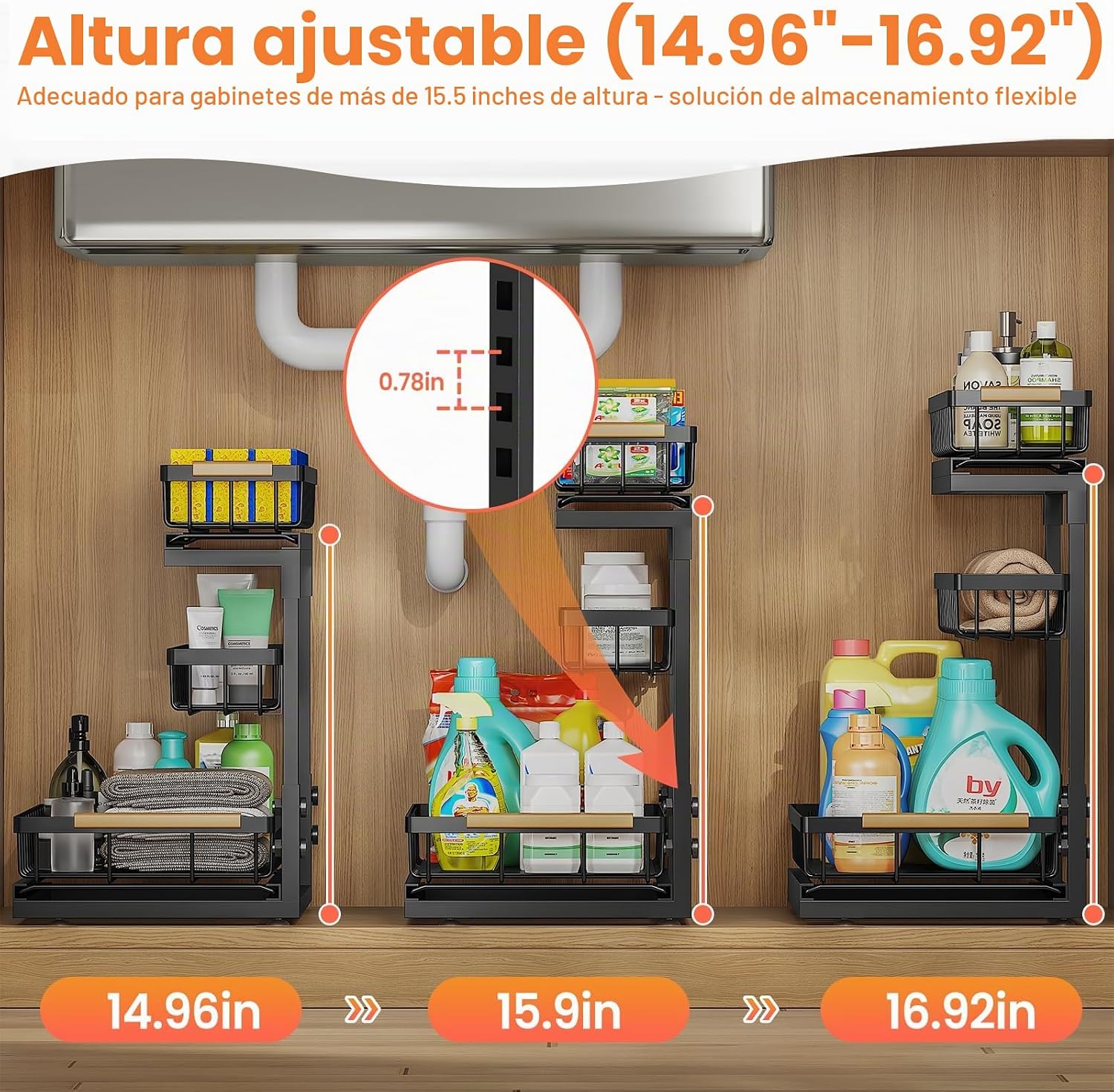 Organizador y almacenamiento debajo del fregadero para baño y cocin...
