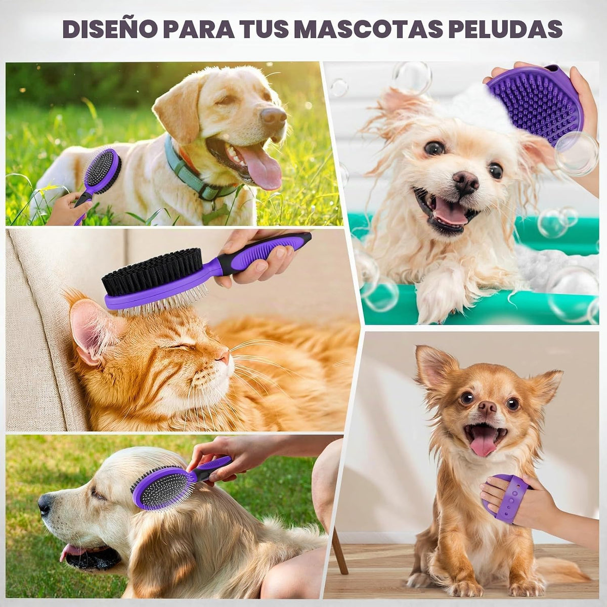 2 herramientas de aseo para mascotas, cepillo de doble cara para de...