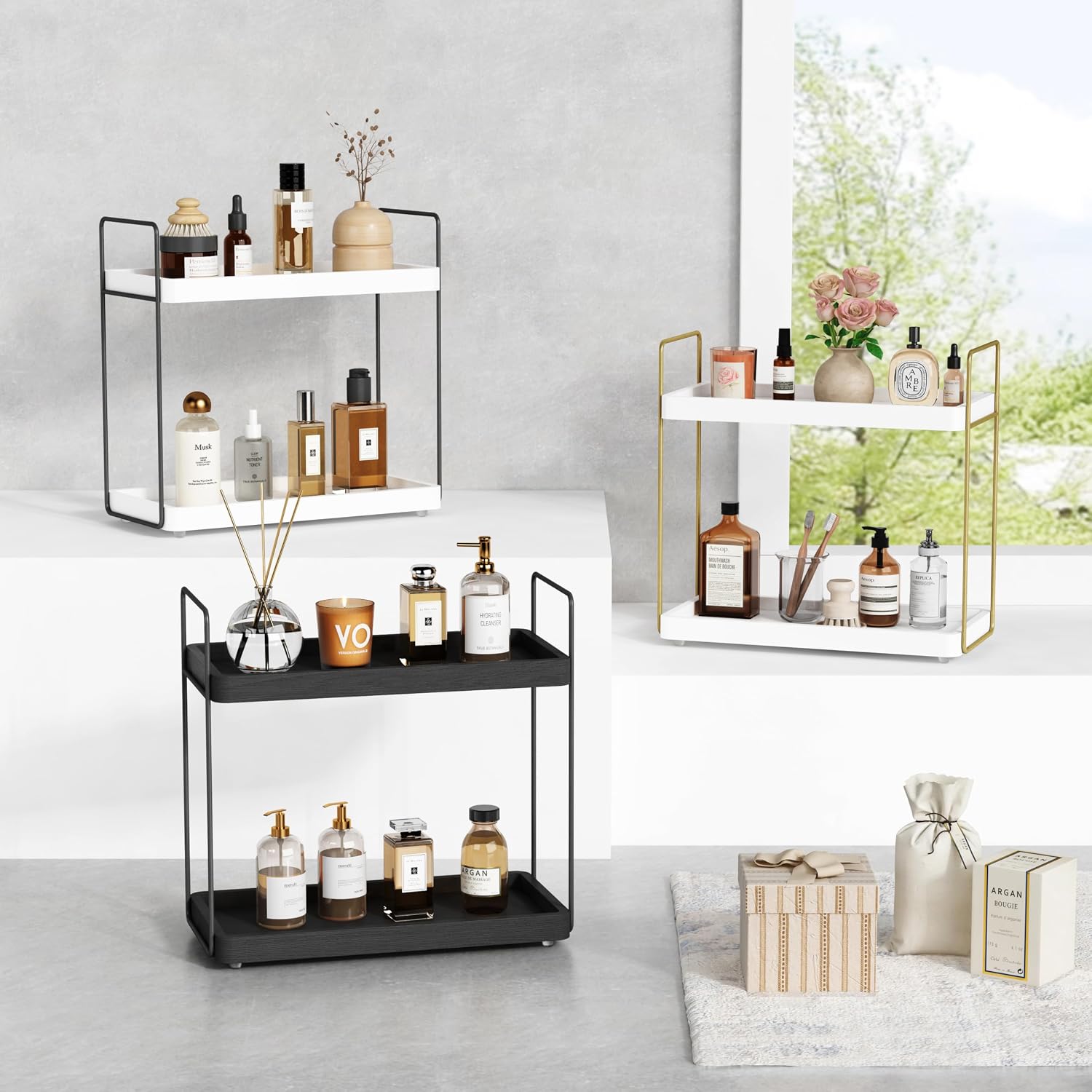 Forbena Organizador de baño blanco para encimera, estante organizad...