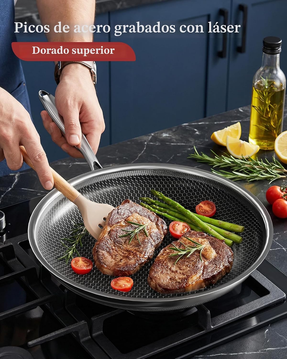 XBM Sartén antiadherente de 12 pulgadas con tapa, sartén de acero i...