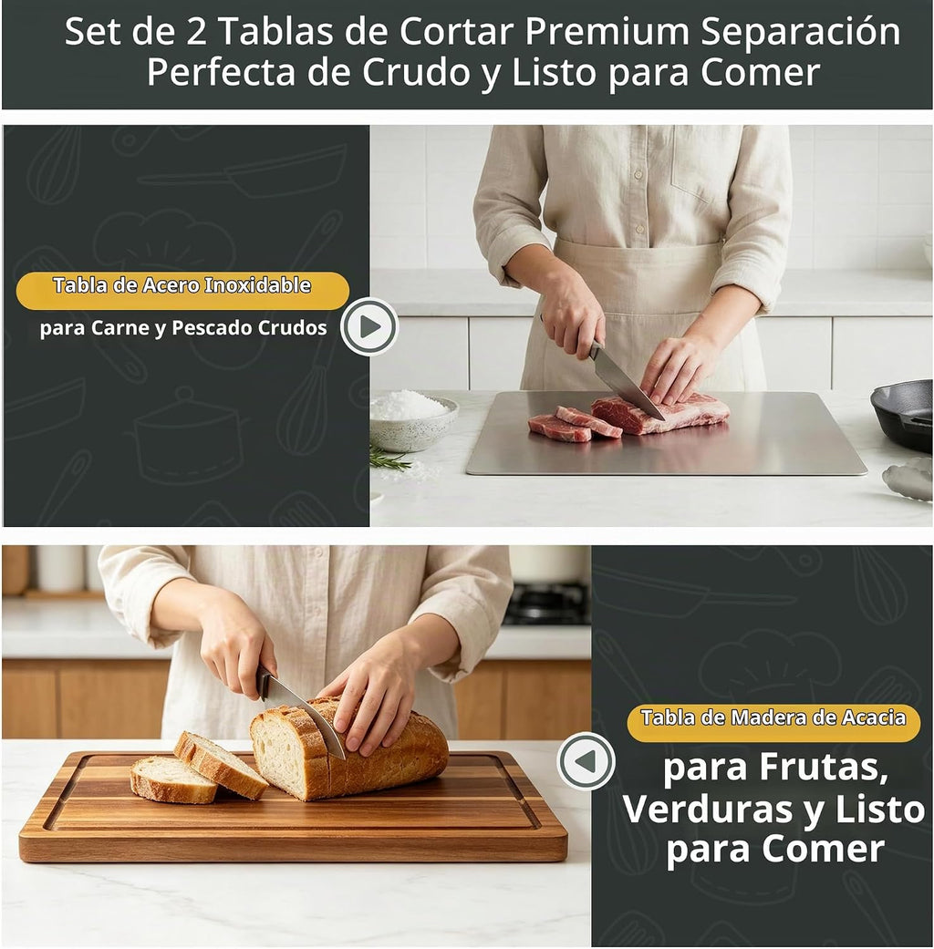 Tabla de cortar de acero inoxidable y tabla de cortar de madera de...