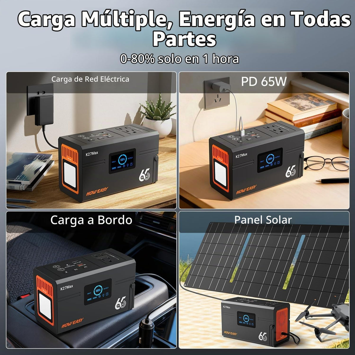 HOWEASY Estación de energía portátil 135W (pico de 270W), panel sol...