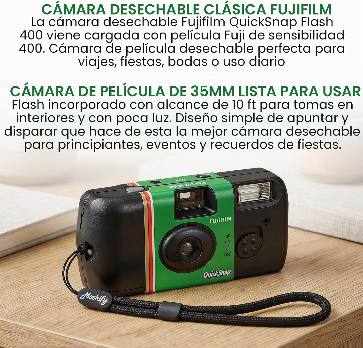 Fujifilm QuickSnap Flash 400 - Cámara desechable de 1.378 in + corr...